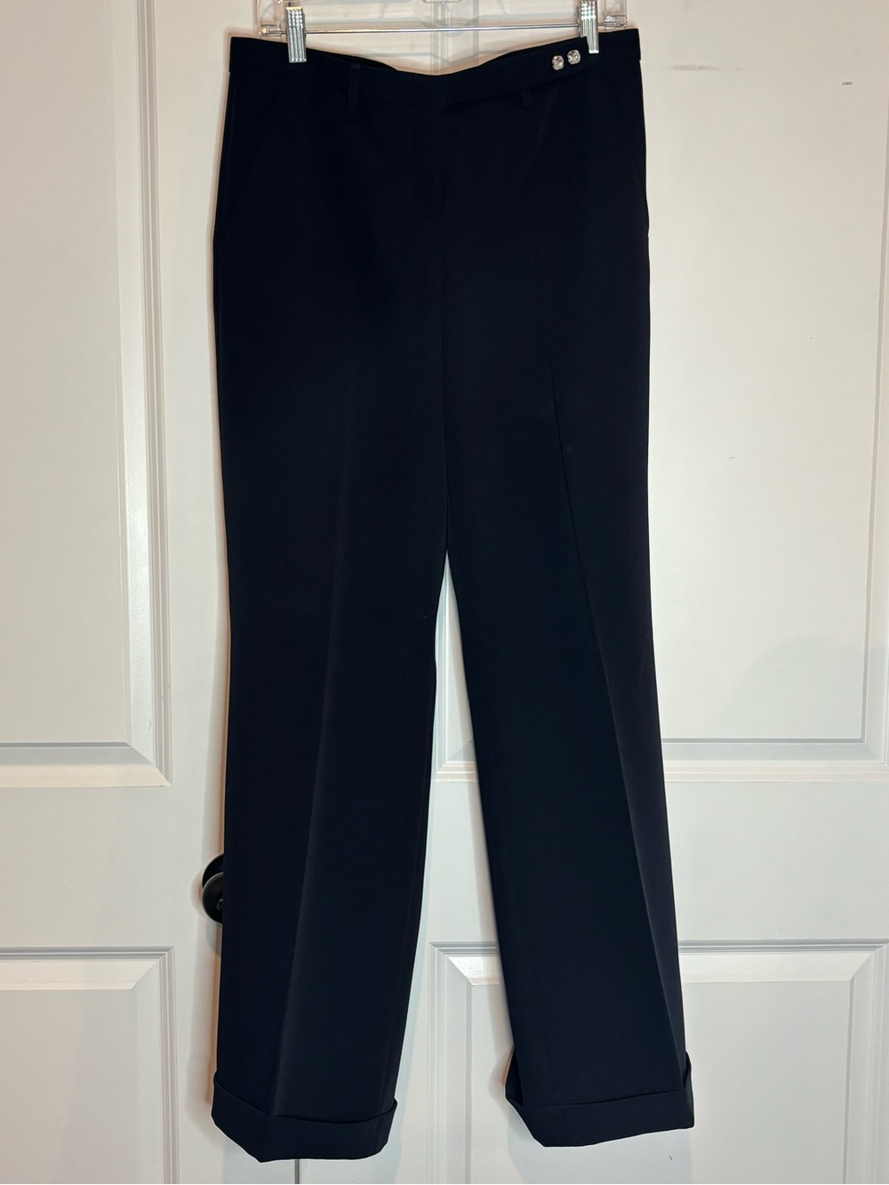 Blumarine Black Rhinestone Snap Waist Wide Leg Cuffed Trousers IT 44/US 8